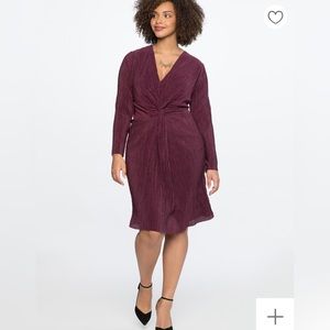 NWT Eloquii Midi Knot Front Accordion Style Evening Dress Plum Purple Size 16